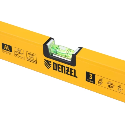 Уровень алюминиевый Denzel 33694, магнит, фрезерованный, 3 глазка (1 зеркал.), 0,5 мм/м, 1200 мм купить в Магнитогорске