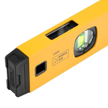 Уровень алюминиевый Denzel 33694, магнит, фрезерованный, 3 глазка (1 зеркал.), 0,5 мм/м, 1200 мм купить в Магнитогорске