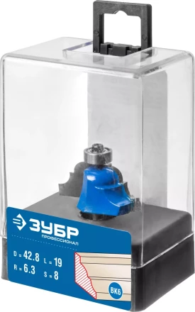 ЗУБР 42.8 x 19 мм, радиус 6.3 мм, фреза кромочная калевочная №4, Профессионал (28705-42.8) купить в Магнитогорске