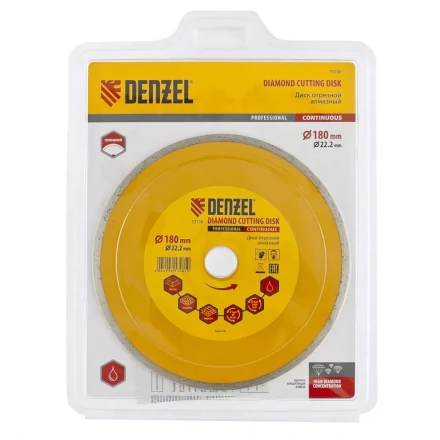Диск алмазный отрезной сплошной 180 х 22,2 мм мокрая резка DENZEL артикул 73130 купить в Магнитогорске