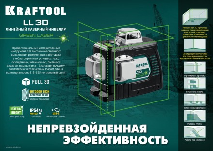 Нивелир лазерный  LLG3D зеленый 34641 купить в Магнитогорске