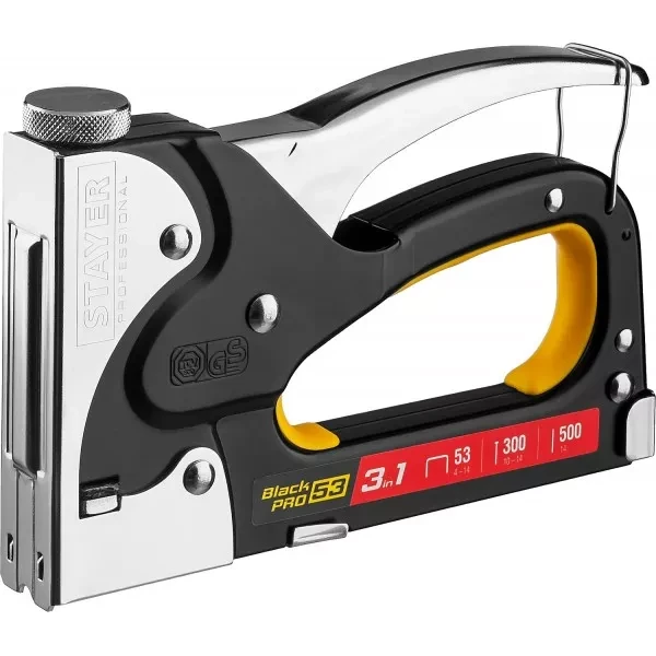 Степлер для скоб "BlackPro 53" 3-в-1: тип 53 (4-14 мм) / 300 (10-14 мм) / 500 (14 мм), STAYER Professional 31507 купить в Магнитогорске