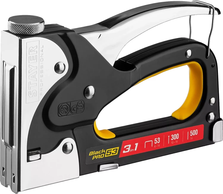 Степлер для скоб "BlackPro 53" 3-в-1: тип 53 (4-14 мм) / 300 (10-14 мм) / 500 (14 мм), STAYER Professional 31507 купить в Магнитогорске