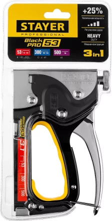 Степлер для скоб &quot;BlackPro 53&quot; 3-в-1: тип 53 (4-14 мм) / 300 (10-14 мм) / 500 (14 мм), STAYER Professional 31507 купить в Магнитогорске