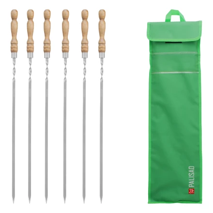 Набор шампуров плоских, 650 мм, с деревянной рукояткой, в чехле, 6 шт., Camping// Palisad 69753 купить в Магнитогорске