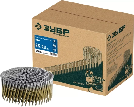 ЗУБР CNW 65 х 2.8 мм, барабанные гвозди рифленые, 6000 шт (305382-65) купить в Магнитогорске