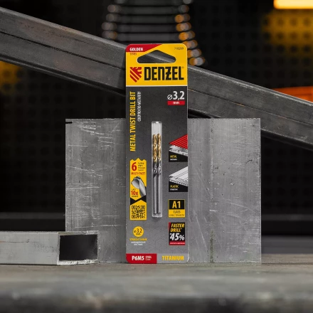 Сверло спиральное по металлу 3,2 x 65мм, Р6М5, Golden Tip, многогранная заточка, 2шт. Denzel 718269 купить в Магнитогорске