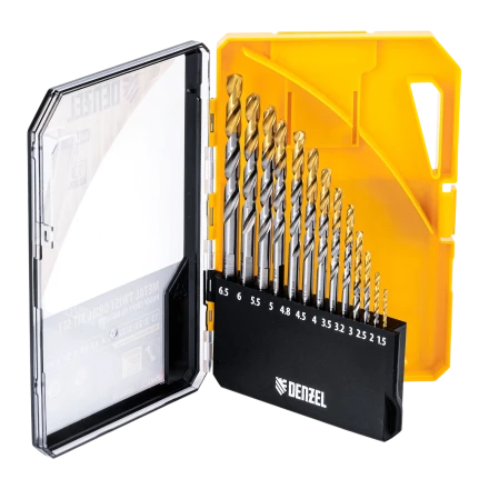 Набор сверл по металлу Denzel 723002, 1,5-6,5мм, Р6М5-TiN, Golden Tip, 13 шт купить в Магнитогорске