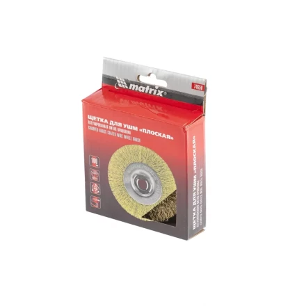 Щетка для УШМ 100 мм М14 плоская латунированная витая проволока MATRIX 74650 купить в Магнитогорске