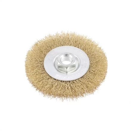 Щетка для УШМ 100 мм М14 плоская латунированная витая проволока MATRIX 74650 купить в Магнитогорске