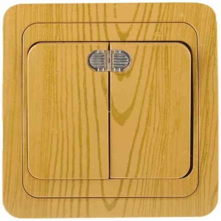 Выключатель СВЕТОЗАР &quot;ГАММА&quot; с подсветкой, двухклавишный, цвет ольха, 10A/~250B SV-54135-A купить в Магнитогорске