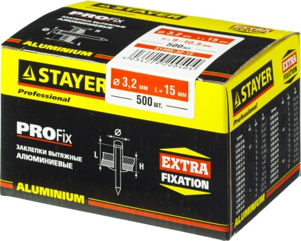 Заклепки PROFIX алюминиевые, 3,2x15мм, 500шт, STAYER Professional 31205-32-15 31205-32-15 купить в Магнитогорске