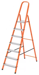 Стремянка, 7 ступеней, стальной профиль, ступени сталь, оранжевая, Россия, Сибртех 97967