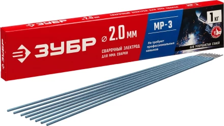 ЗУБР Д 2.0 х 300 мм, 1 кг в коробке, МР-3 рутиловый, электрод сварочный (40011-2.0) купить в Магнитогорске