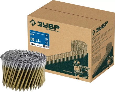 ЗУБР CNW 80 х 3.1 мм, барабанные гвозди рифленые, 3600 шт (305382-80) купить в Магнитогорске