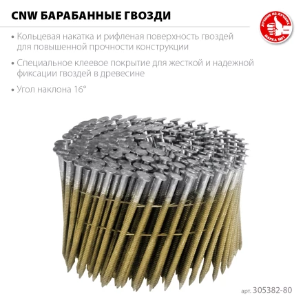 ЗУБР CNW 80 х 3.1 мм, барабанные гвозди рифленые, 3600 шт (305382-80) купить в Магнитогорске