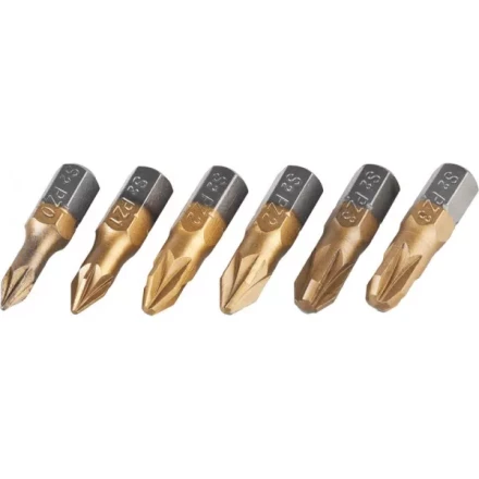 Набор JCB: Биты, хромомолибденовая сталь S2, титановое покрытие, 6 пред.: PZ№ 0,1,2х2шт,3х2шт, 25мм JPL002 купить в Магнитогорске