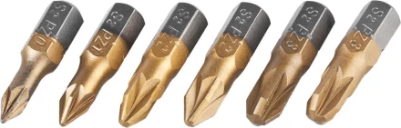 Набор JCB: Биты, хромомолибденовая сталь S2, титановое покрытие, 6 пред.: PZ№ 0,1,2х2шт,3х2шт, 25мм JPL002 купить в Магнитогорске