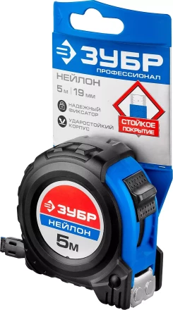 Рулетка ЗУБР &quot;НЕЙЛОН&quot;, нейлоновое покрытие, упрочненное полотно, ударопрочный обрезиненный корпус, 5м/19мм 34056-05-19_z01 купить в Магнитогорске