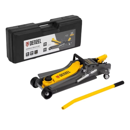 Домкрат гидравлический подкатной с фиксатором Denzel 51233, 2,5 т,  85-385 мм, в пласт. кейсе купить в Магнитогорске
