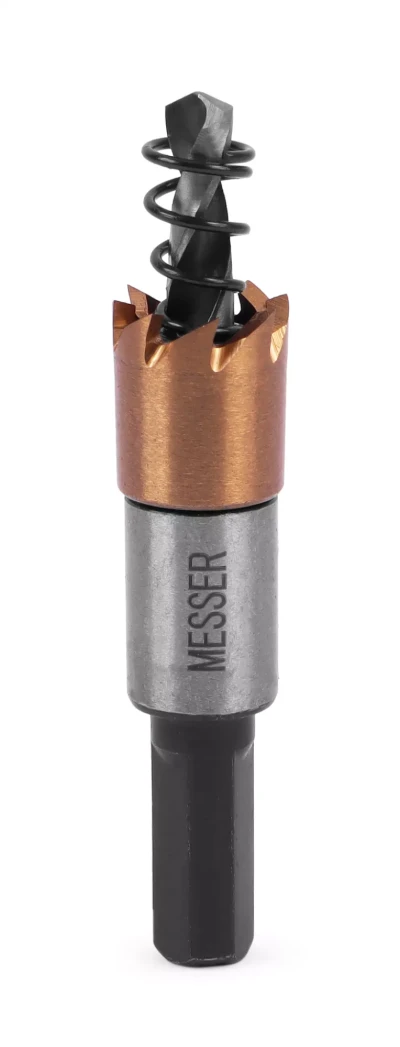 HSS-TiN коронка MESSER  14мм с центр. сверлом и толкающей пружиной для  лист. материала  до 2 мм ц/х