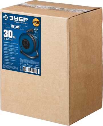 Удлинитель на катушке &quot;КГ 315&quot;, 30 м, 3700 Вт, 4 гнезда, IP44, КГ 3х1,5 кв мм, ЗУБР 55080-30 купить в Магнитогорске