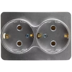 Розетка СВЕТОЗАР "ГАММА" с заземлением, двойная, без вставки и рамки, цвет светло-серый металлик, 16А/~250В SV-54107-SM