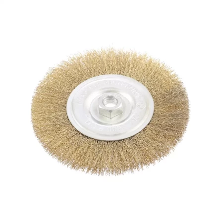 Щетка для УШМ 150 мм М14 плоская латунированная витая проволока MATRIX 74652 купить в Магнитогорске