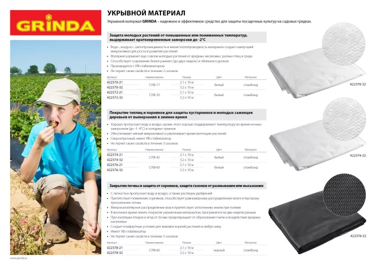 Укрывной материал GRINDA, СУФ-60, черный, фасованый, ширина - 2,1м, длина - 10м 422378-21 купить в Магнитогорске