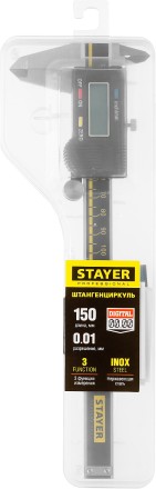 Штангенциркуль STAYER &quot;PROFESSIONAL&quot; электронный, направляющая из закаленной нержавеющей стали, шаг измерения 0,01мм, пластик корпус, 150мм 34410-150 купить в Магнитогорске