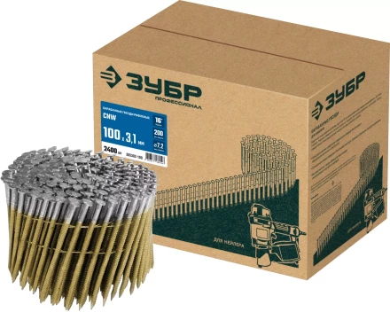 ЗУБР CNW 100 х 3.1 мм, барабанные гвозди рифленые, 2400 шт (305382-100) купить в Магнитогорске