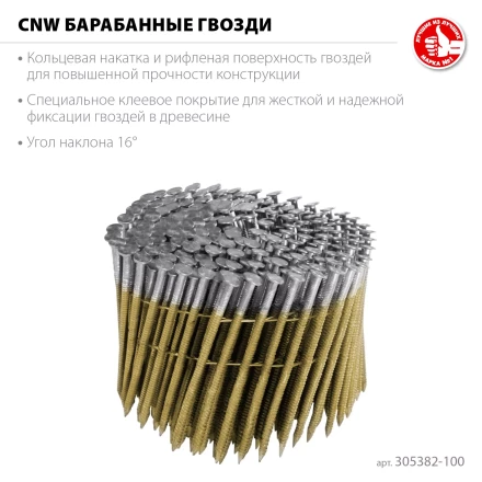 ЗУБР CNW 100 х 3.1 мм, барабанные гвозди рифленые, 2400 шт (305382-100) купить в Магнитогорске