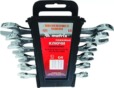 Набор ключей рожковых 6 х 22 мм 8 шт. CrV хромированные MATRIX 15276 купить в Магнитогорске