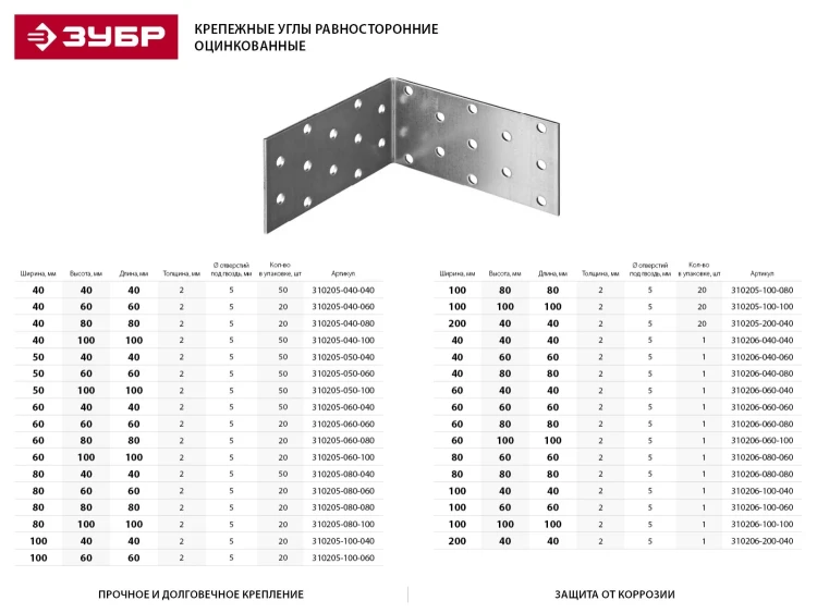 Крепежный угол ЗУБР "МАСТЕР" равносторонний, 60х40х40мм, 1шт 310206-060-040 купить в Магнитогорске