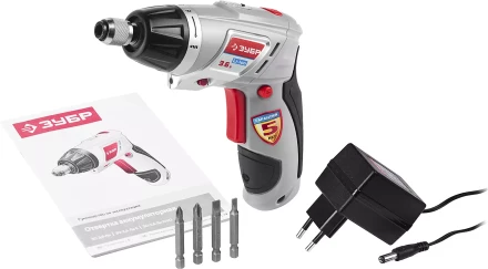 Отвертка ЗУБР аккум,реверс,2 полож.корпуса,подсветка,регул. момента,набор из бит,Li-Ion,1.5 А/час,3Нм,3,6В,в блистере ЗО-3.6-Ли Б купить в Магнитогорске