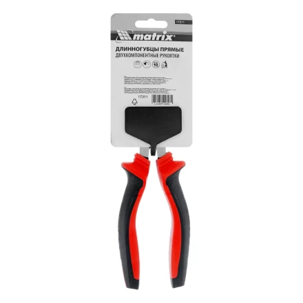 Длинногубцы прямые Matrix, 200 мм, хром-ванадий, двухкомпонентные рукоятки, 17311 купить в Магнитогорске