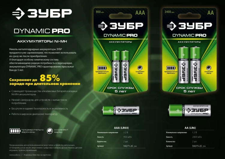Аккумуляторы DYNAMIC PRO никель-металлгидридные (NiMH) ААА 950мА/ч серия Без серии купить в Магнитогорске