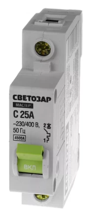 Выключатель СВЕТОЗАР автоматический, 1-полюсный, &quot;С&quot; (тип расцепления), 25 A, 230 / 400 В 49060-25-C купить в Магнитогорске