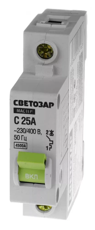 Выключатель СВЕТОЗАР автоматический, 1-полюсный, "С" (тип расцепления), 25 A, 230 / 400 В 49060-25-C купить в Магнитогорске