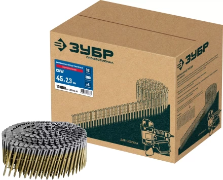 ЗУБР CNW 45 х 2.3 мм, барабанные гвозди рифленые оцинкованные, 10800 шт (305383-45) купить в Магнитогорске