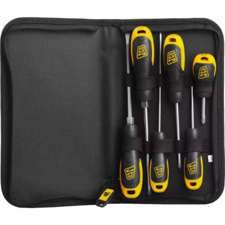 Набор JCB: Отвертки, хромомолибденовая сталь S2, двухкомпонентные рукоятки, магнитный наконечник, 7 предм, чехол JSD019 купить в Магнитогорске