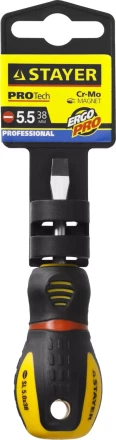 Отвертка STAYER &quot;PROFESSIONAL&quot; &quot;PROTech&quot;, двухкомп рукоятка, намагниченная, Cr-Mo, SL5,5x38мм 25131-05-38_z02 купить в Магнитогорске
