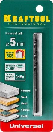 Сверло &quot;UNIVERSAL&quot; по бетону, металлу, дереву, KRAFTOOL PROFESSIONAL 29172-090-5, 5 х 90 мм 29172-090-5_z01 купить в Магнитогорске