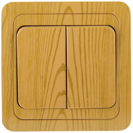 Выключатель СВЕТОЗАР "ГАММА" двухклавишный, цвет ольха, 10A/~250B SV-54134-A купить в Магнитогорске