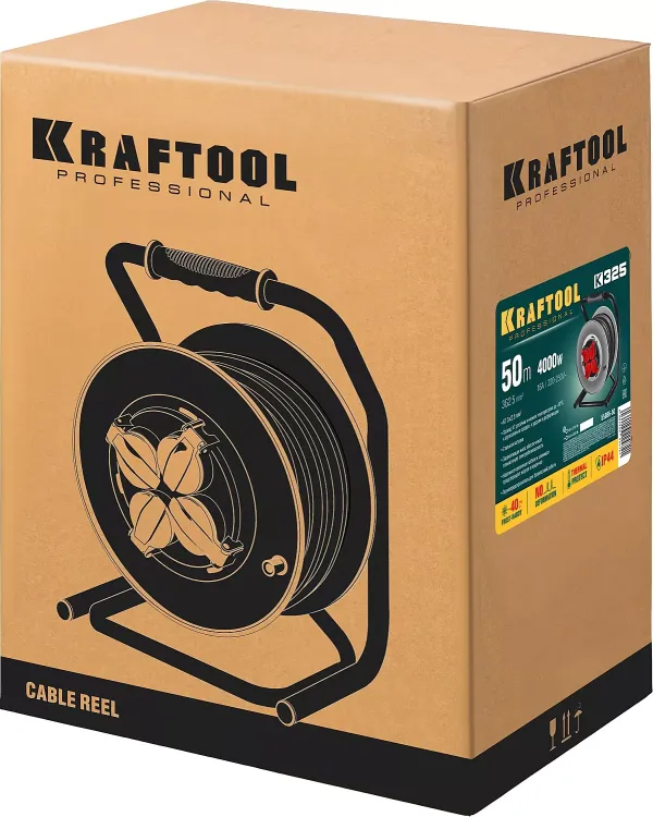 Силовые удлинители на стальной катушке  HEAVY DUTY 4.0, кабель КГ 3х2,5 кв мм 55086-50 купить в Магнитогорске