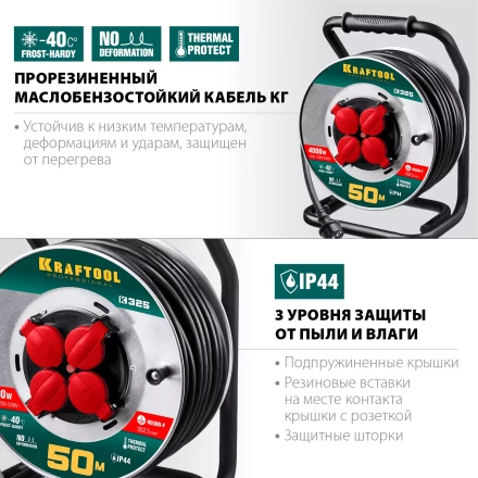 Силовые удлинители на стальной катушке  HEAVY DUTY 4.0, кабель КГ 3х2,5 кв мм 55086-50 купить в Магнитогорске