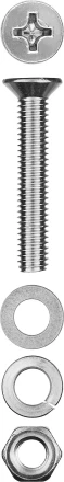 Винт (DIN965) в комплекте с гайкой (DIN934), шайбой (DIN125), шайбой пруж. (DIN127), M4 x 40 мм, 15 шт, ЗУБР 303456-04-040 купить в Магнитогорске