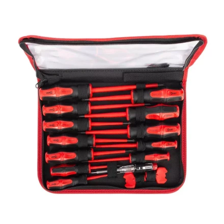 Набор диэлектрических отверток КВТ VDE НИО-15, профиль SL, PH, PZ, PZ/FL и ключи для электрошкафов, 15 предметов (103015) купить в Магнитогорске