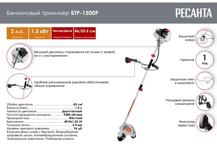 Триммер бензиновый Ресанта БТР-1500Р 70/2/36 купить в Магнитогорске
