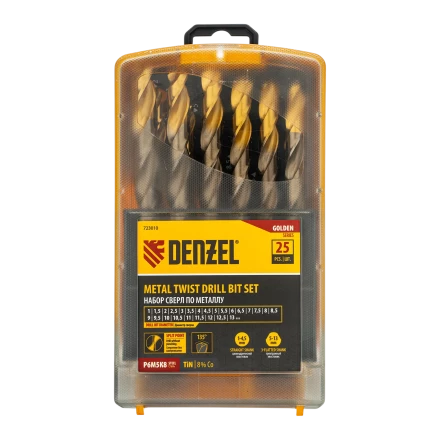 Набор сверл по металлу Denzel 723010, 1-13 мм, Р6М5К8-TiN, Golden Tip, 25 шт купить в Магнитогорске